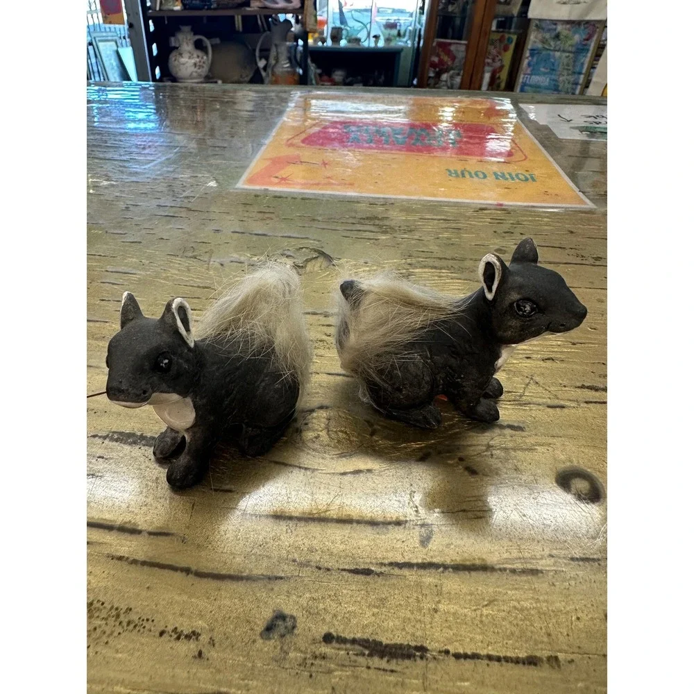 Vintage Enesco Skunk with Fur Tail Shakers